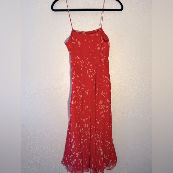 Vintage Trigere Too Red Printed Silk Midi Dress Size 6 Romantic Fairy - Picture 2 of 6